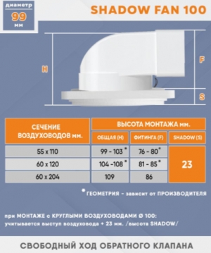 Теневой вентилятор - диффузор Technova SHADOW 100 с обратным клапаном, под натяжной потолок